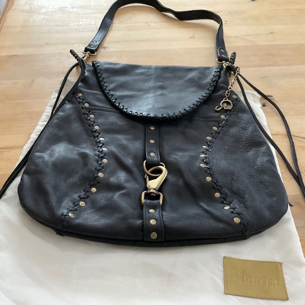 AANETA CLEOPATRA BLACK LEATHER VINTAGE BAG